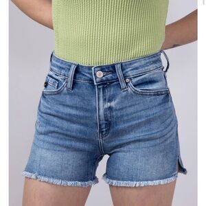 KanCan High Rise 3” Sz 11 Light Blue Distressed Frayed Y2K Denim Jean Shorts